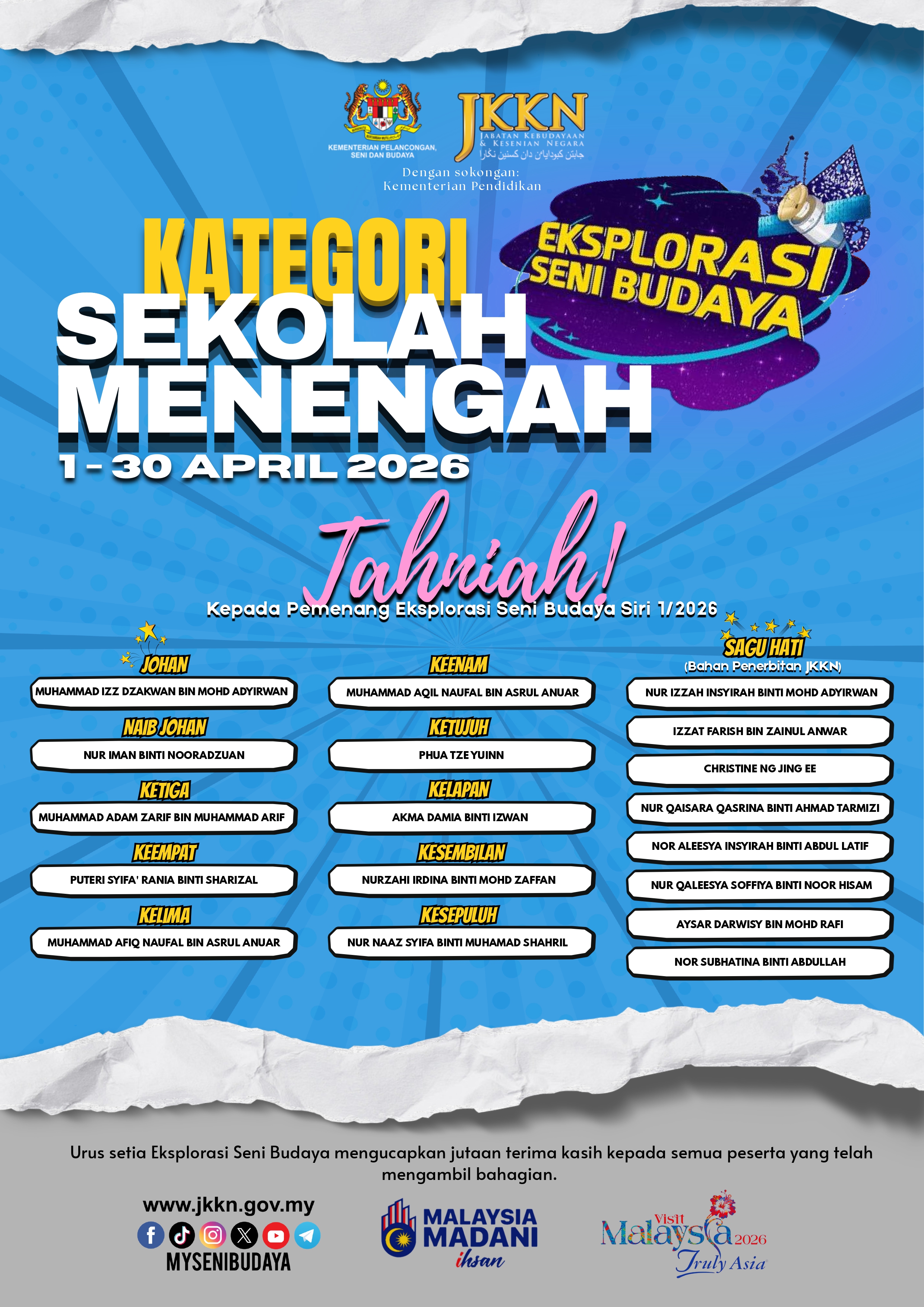 Pemenang Eksplorasi Seni Budaya Siri 1/2026